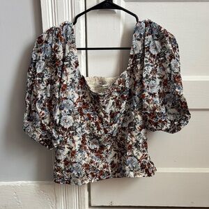 Abercrombie & Fitch Floral Puff Sleeve Blouse - Blue and Brown